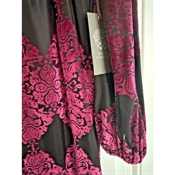 Vince Camuto Women's Burnout Velvet Balloon-Sleeve Chic Dress Black Fuchsia 10 - Picture 9 of 14